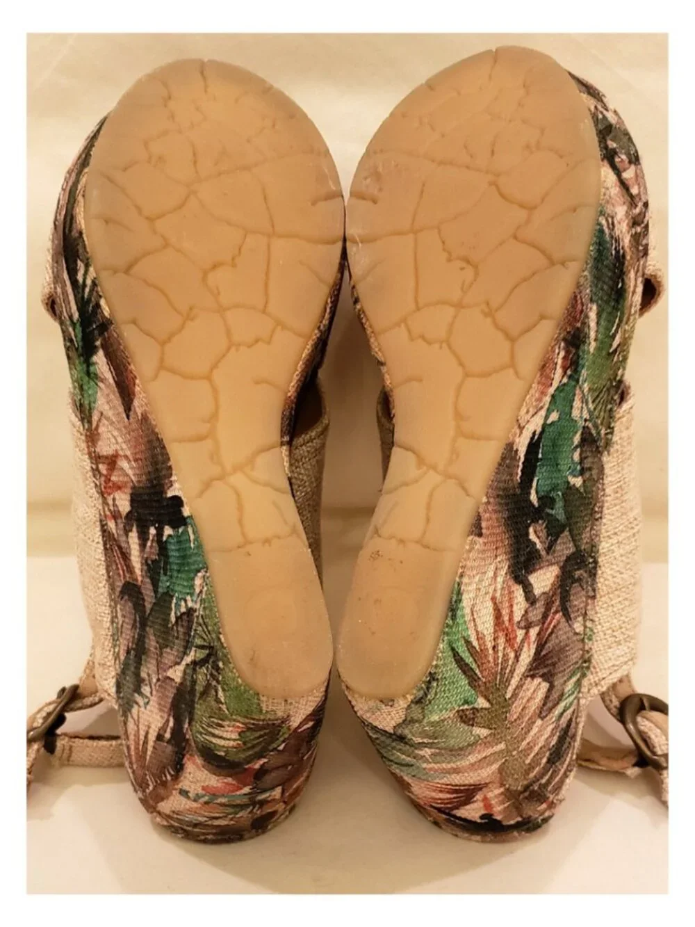 Børn Platform Wedge Slingback Sandals Size 10 Tan/Tropical Floral